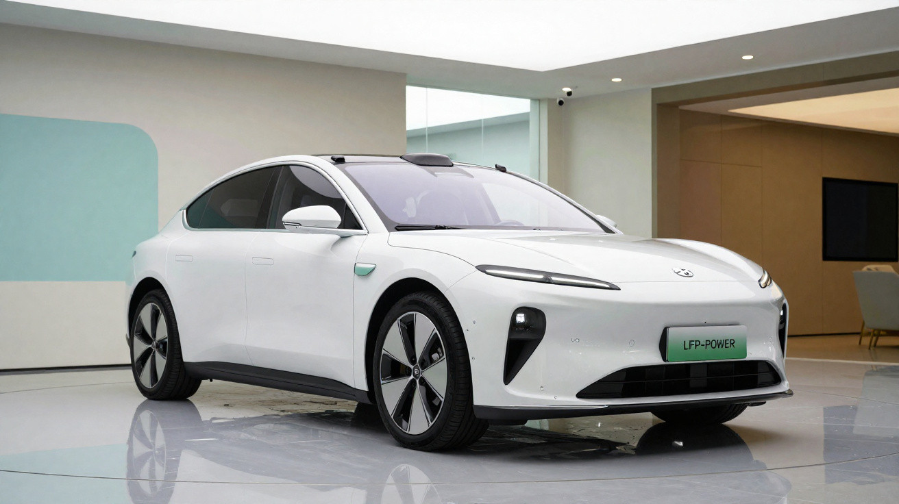Carro elétrico branco estacionado em ambiente interno moderno com iluminação natural.